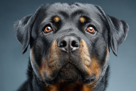 Elegant Rottweiler Dog Posing Against a Solid Background, Captivating Canine Portrait Captureの素材
