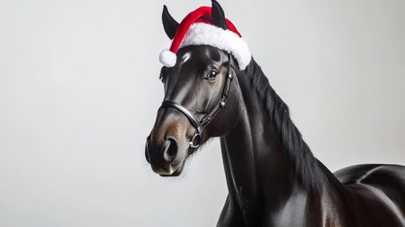 Charming Horse in Santa Hat Spreading Holiday Cheer, Perfect for Christmas Season Stock Imageの素材