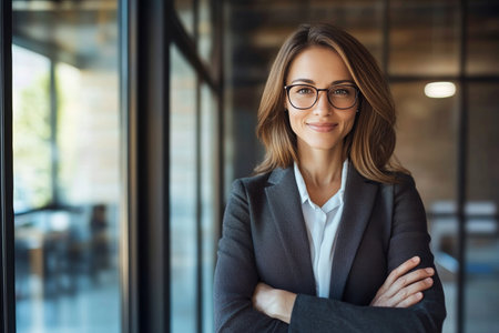 Confident Businesswoman Exuding Leadership Qualities in a Professional Office Environment Settingの素材