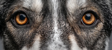 A Beautiful Siberian Husky with Striking Amber Eyes Gazes Intently into the Camera, Capturing Heartsの素材