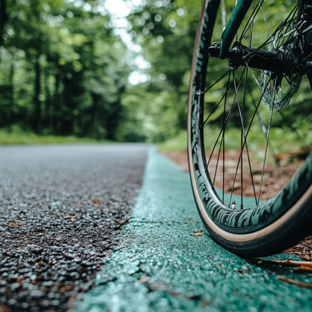 High-Fashion Carbon Biking Journey Through Scenic Nature Road, Capturing Elegance and Adventure.の素材