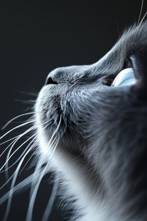 Majestic Silver Cat Portrait Captivating Eyes, Luxurious Fur, and Graceful Whiskers in Profile Viewの素材
