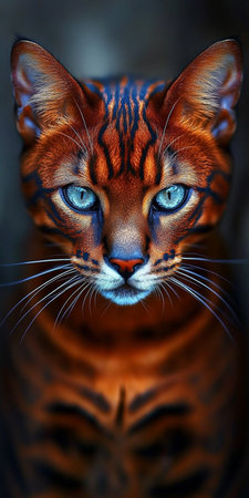 Stunning Bengal Cat Portrait with Beautiful Blue Eyes, Unique Fur Texture, and Charming Expressionの素材