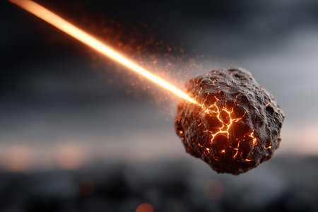 Fiery Meteor Hurling Through Dark Atmosphere, Igniting Skies with Intense Heat and Cosmic Dangerの素材