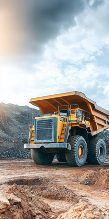 Heavy Duty Yellow Dump Truck Transporting Construction Materials at Active Worksite on a Sunny Dayの素材