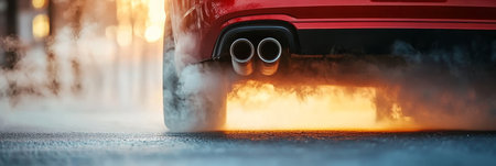 Powerful Car with High-Performance Engine and Exhaust Emitting Harmful Pollutants and Emissionsの素材