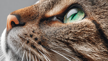 Majestic Domestic Cat Portrait Featuring Striking Green Eyes and Elegant Fur, Perfect for Pet Loversの素材