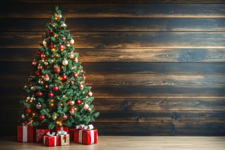 Festively Decorated Christmas Tree Surrounded by Colorful Gifts, Ideal for Holiday Cheer and Decorの素材