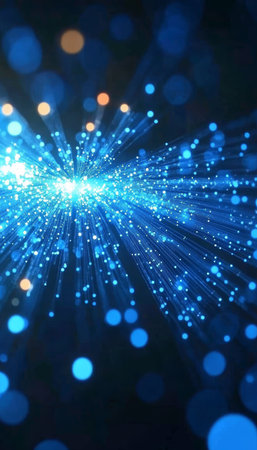 Futuristic Visualization of Digital Signals Streaming Through Wires and Transferring Data Packetsの素材