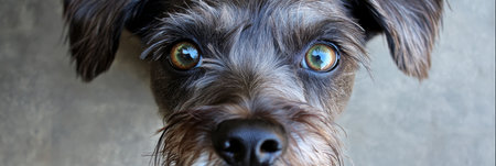 Beautiful Miniature Schnauzer Close Up Portrait with Expressive Eyes and Shiny Black Coat in Studio.の素材