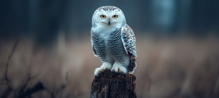 Majestic Snowy Owl Perched Gracefully in a Winter Wonderland of Snowy Forest Landscape Beautyの素材