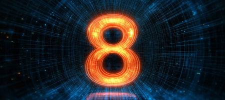 Illuminated Numeric Eight Showcasing Advanced Technology, Modern Design, and Futuristic Aestheticsの素材