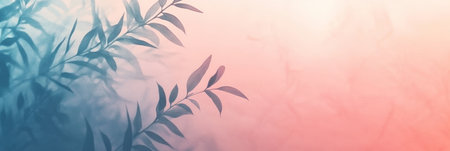 Elegant Pastel Background Featuring Leaf Silhouettes and Watercolor Texture for Modern Floral Designの素材