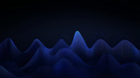 Abstract Wave Graph with Dark Blue Background and Bright Light Blue Curves for Dynamic Presentationの素材