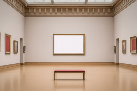 A Large Empty Frame Exhibition in a Minimalist Museum Space Inviting Creative Concepts and Ideasの素材