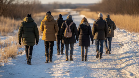 Winter Exploration A Group of Friends Embark on an Adventurous Expedition in a Snowy Wonderlandの素材