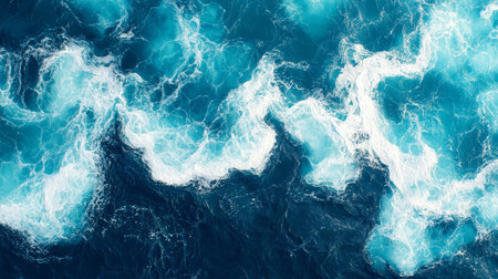 Beautiful Deep Blue Water with Waves, Scenic Seascape Landscape, Nature s Dynamic Aquatic Surfaceの素材