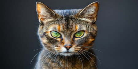 Stunning Abyssinian Cat Portrait with Enigmatic Green Eyes, Showcasing Elegance and Feline Charmの素材
