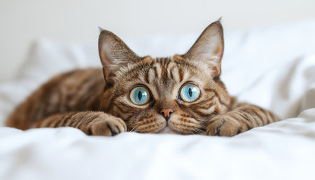 Charming Devon Rex Kitten with Clear Blue Eyes, Alluring Stare, and Energetic Loving Demeanorの素材