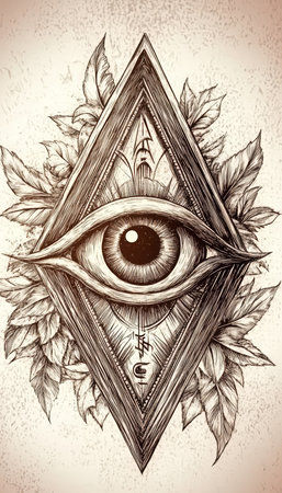 Detailed Outline of the All-Seeing Eye Symbol, Masonic Icon Representing Spiritual Insightの素材