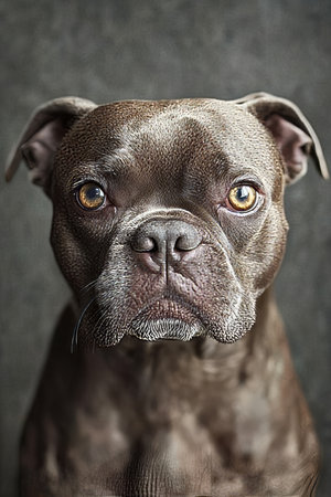 Charming Close-Up of a Brown French Bulldog with Unique Expression and Playful Demeanor in Focusの素材