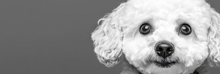 Charming and Expressive Bichon Frise Dog Close-up Portrait on Clean Gray Background for Various Usesの素材