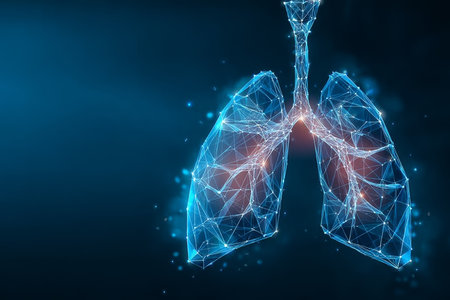 Futuristic Polygonal Lungs with Glowing Plexus Elements for Healthcare and Disease Analysis Conceptの素材