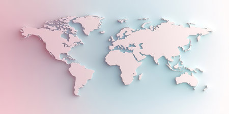 Stunning 3D Rendered World Map in Soft Pastel Colors Ideal for Travel Lovers and Home Decorの素材