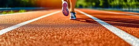 Athletes Running on an Outdoor Track at Sunrise, Capturing the Spirit of Competition and Healthの素材
