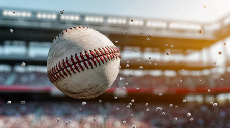 A Dynamic Baseball Scene Capturing the Thrill of a Flying Baseball in a Packed Stadium Crowdの素材