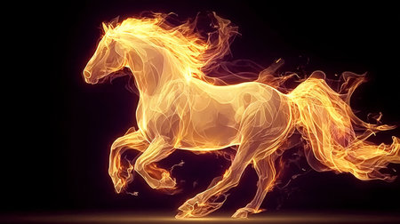 A Majestic Energy Form of a Vibrant Equine Leaping Gracefully, Glowing with Ethereal Beautyの素材