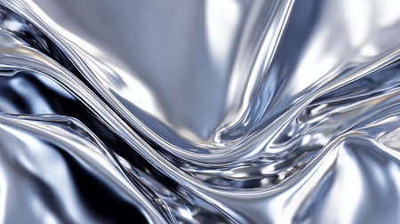 Elegant Silver Chrome Waves Reflecting Light on Smooth Surface for a Modern Abstract Backgroundの素材