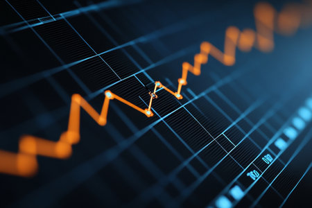 Upward Trend in Financial Charts Featuring an Orange Symbolizing Growth in Business and Stocksの素材