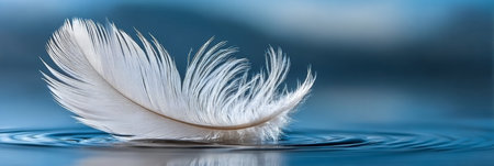A Feather Drifting Gently on a Serene Water Surface, Capturing Ethereal Beauty and Calmnessの素材