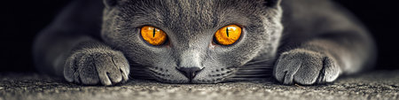 Charming Gray Cat Close-up Portrait, Captivating Eyes and Unique Expressions for Cat Enthusiasts.の素材