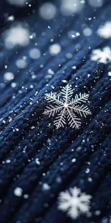 Delicate macro snowflakes fall on a royal indigo background, creating a magical winter tapestry.の素材