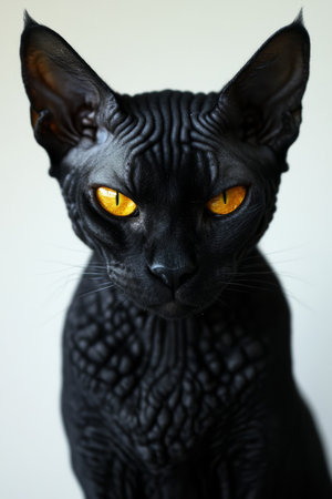 Stunning Close-Up of a Beautiful Cornish Rex Cat with Unique Textured Fur and Striking Golden Eyesの素材