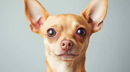 Charming Close-Up of Adorable Fawn Puppy with Heartwarming Expression in Studio Light Photographyの素材