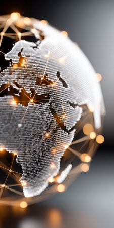 Global network connection highlighting finance, technology, and internet communications for growth.の素材