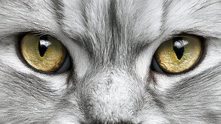 A Captivating Close-Up of a Persian Cat s Hypnotic Eyes and Stunning Grey Striped Coat in Detailの素材