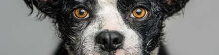 Engaging Portrait of a Border Collie with Golden Eyes Showcasing Detailed Fur Texture and Expressionの素材