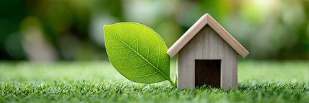 Charming Eco-Friendly House Surrounded by Vibrant Green Leaves in a Beautiful Spring Landscapeの素材