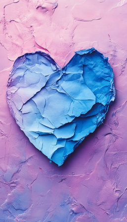 Artistic Blue Heart Design on Pink Violet Background, Close Look at Textured Valentine s Craft Cardの素材