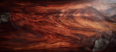 Elegant Rich Mahogany Wood Grain Backdrop with Polished Surface and Curving Fine Grain for Furnitureの素材