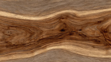 Close Up of Dark Brown Walnut Wood Grain Texture with Swirling Patterns and Smooth Surface Finishの素材