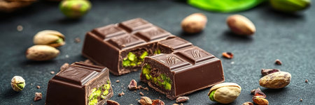 Indulgent Artisanal Dark Chocolate Dessert with Crunchy Pistachios, a Luxurious Gourmet Delight.の素材