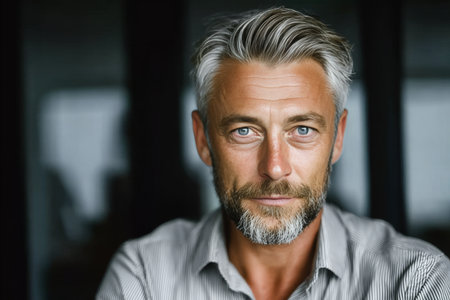 Confident Mature Businessman with Graying Hair Exudes Professionalism and Leadership Skillsの素材