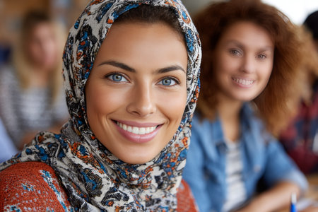 Happy diverse colleagues celebrating inclusion together at a community event with smiles and joy.の素材