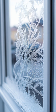 Mesmerizing Frost Patterns on Window Glass Creating Intricate Natural Artistry in Winter Wonderlandの素材