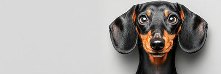 Adorable Dachshund Portrait with Expressive Eyes on Gray Background, Perfect for Dog Lovers Decorの素材